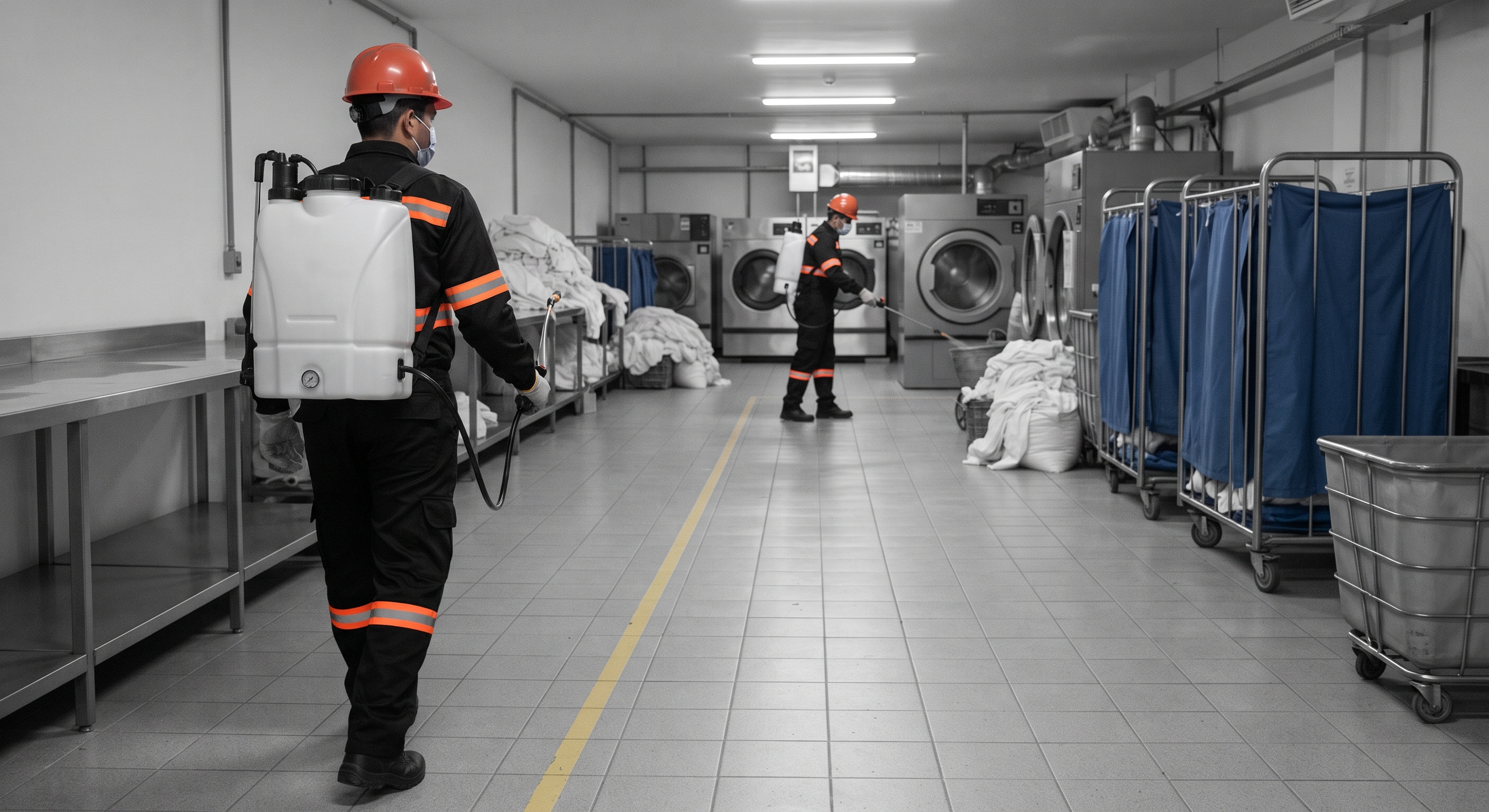 Técnicos de CONESPLAG en inspección y sanitización de instalaciones comerciales en Quito