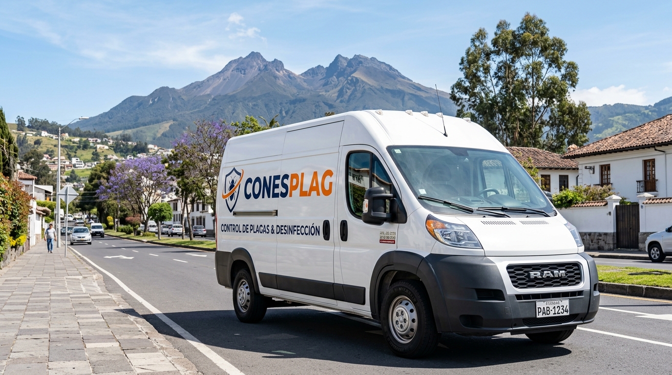 Vehículo de servicio CONESPLAG en las calles de Quito